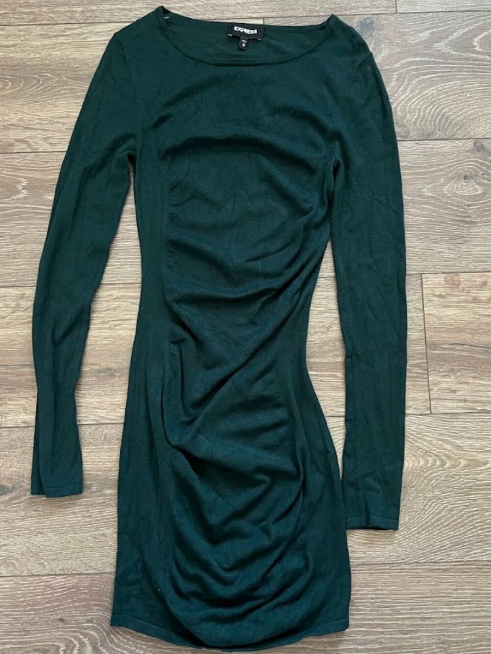 Express Green Ruched Bodycon Long Sleeve Sweater Dress Size XS